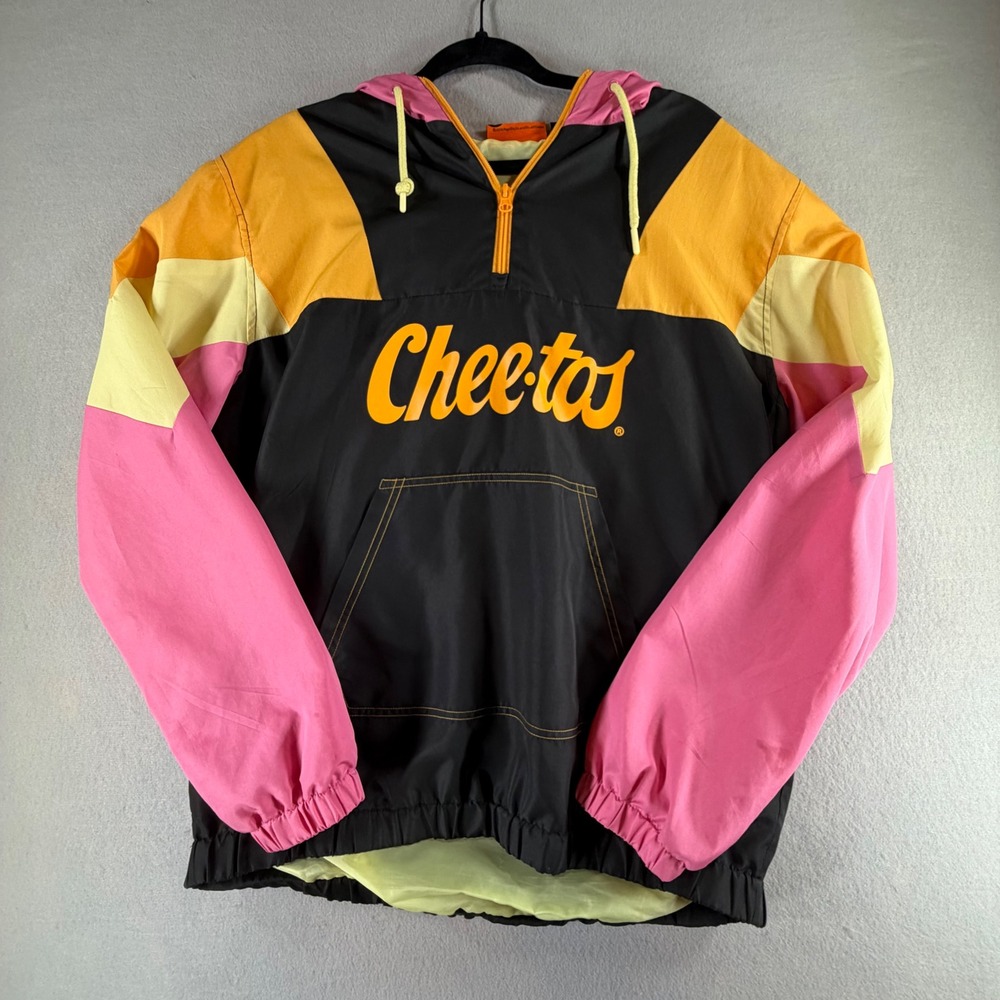 Cheetos Chester Cheetah‎ Windbreaker Jacket Hooded Anorak Black Pink Size L